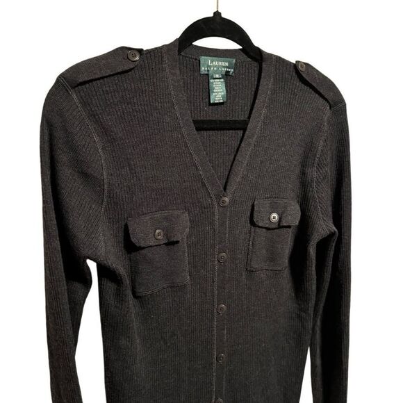 LRL- 100% Merino Wool Charcoal Grey Ribbed Button Front Maxi Dress, Size Medium - Picture 4 of 9